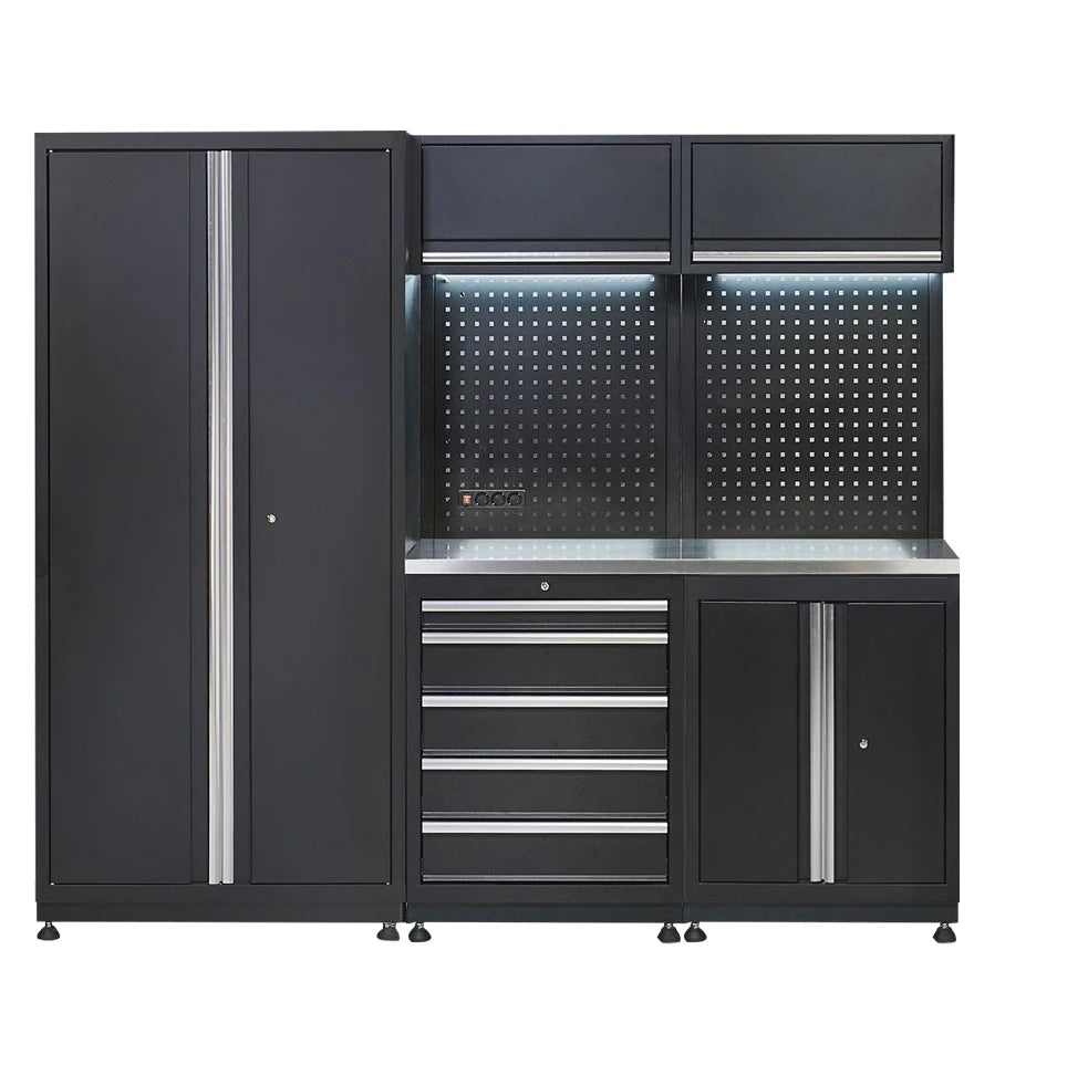 Durable Steel Auto Repair Workbench Station Tall Combined Cabinet with 2 Wall Cabinets OEM Customizable Tool Storage