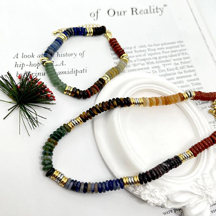 Fashion Jewelry Natural Stone Chain Stainless Steel Necklace and Bracelet Set for Women Ladies Making Supplies