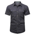 Fashion Cotton Slim Men Shirt Summer Single Breasted Cargo Short Sleeve Shirts Mens Fashion Casual Solid Loose Blouse