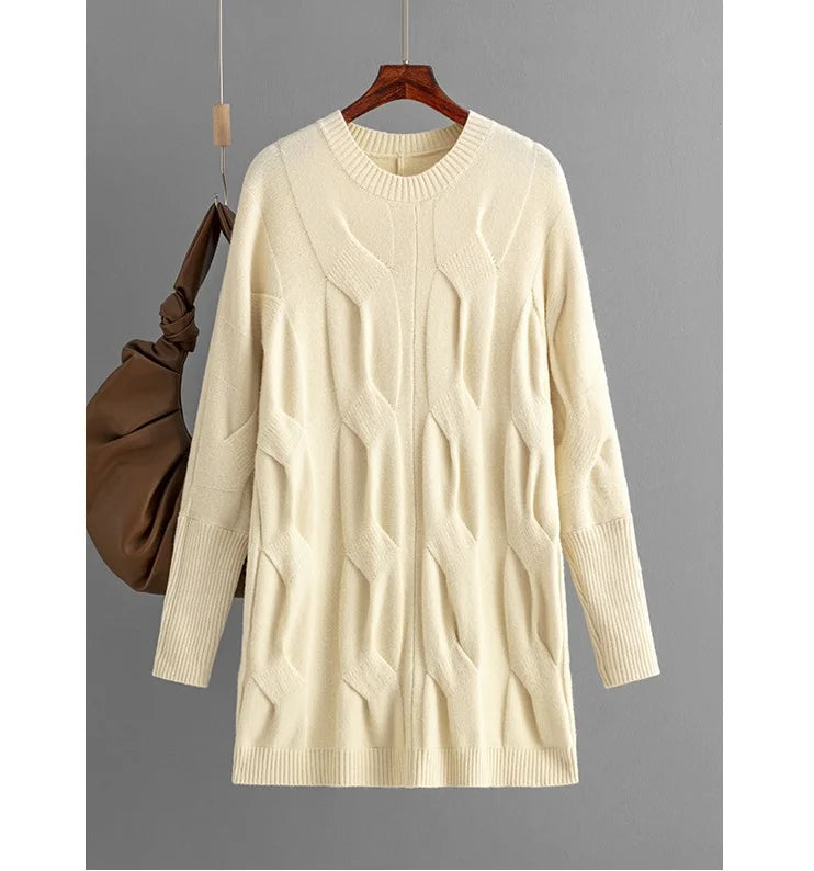 Autumn Winter New Loose Casual Round Neck Sweater Long Pullover Knit Sweater Top