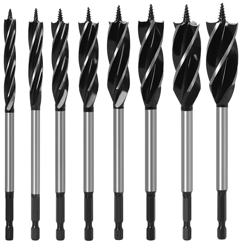 HSS Steel Auger Drill Bits 4 Flute Chip Ejection with Hex Shank 10-38mm Diameter Fast Wood Boring for Timber Framing Joinery