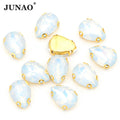 JUNAO Wholesale 18*25mm Flatback Drop Resin Rhinestones Gold Setting Diamond Claw Back Stones for Dress Making