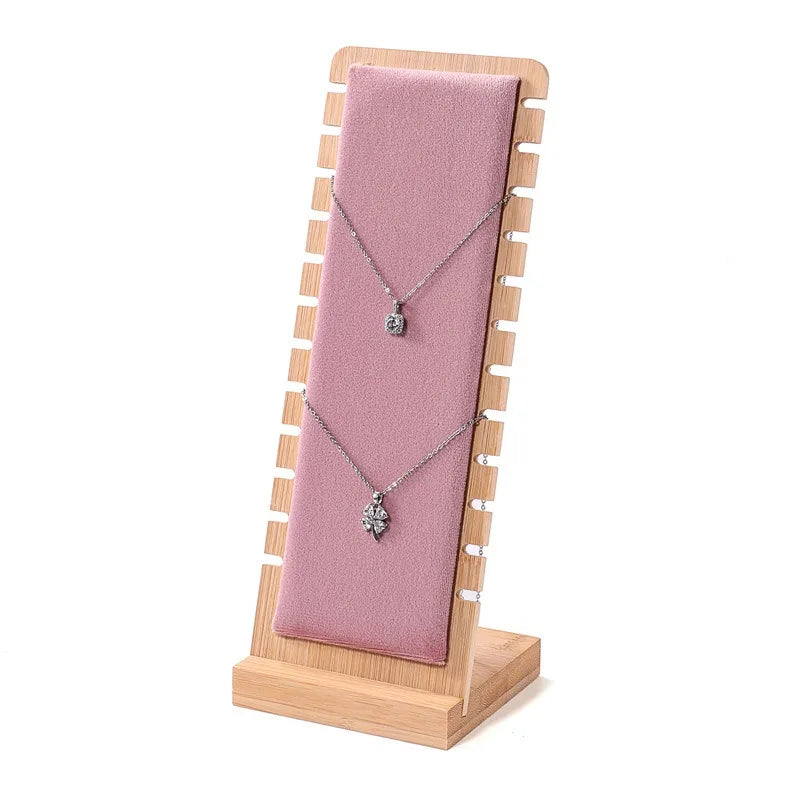 Bamboo Base Velvet Necklace Chain Bracelets Jewelry Display Stand Holder Bamboo Microfiber Prop