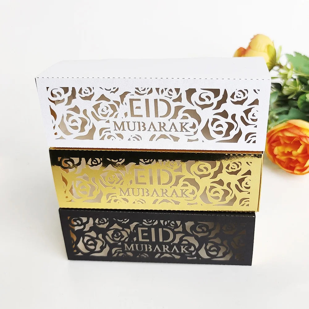 Eid Mubarak Chocolates Drawer Box Flower Hollow Paper Favor Candy Cookie Box for Eid Ramadan Party Decoration Supplies