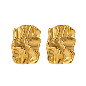 DUYIZHAO Vintage Jewelry Irregular Geometric Nugget Stainless Steel Pleated 18K Gold Plated Stud Earrings