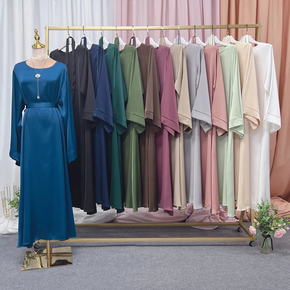 Satin Islamic Dresses for Women India Pakistan Dubai Clothing Wholesale Muslim Clothing for Woman High Waist Plus Size Abaya