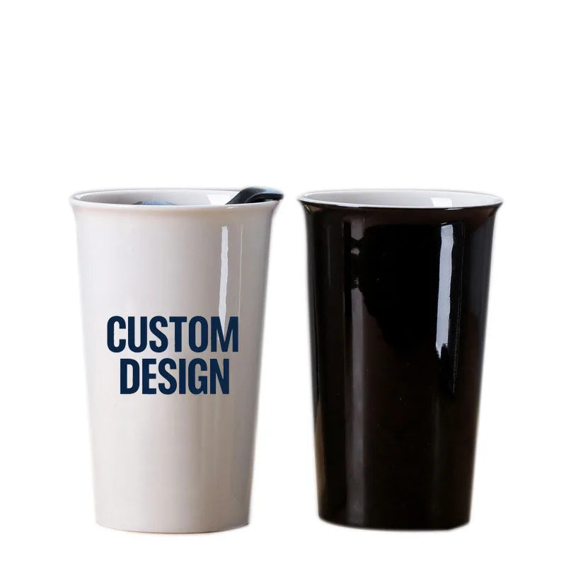 Double Wall Insulated 12oz Take Away Tumbler Ceramic Cups Mug with PP Lid