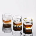8.45oz Twisted Design Old Fashioned Rock Gold Rim Crystal Clear Shot Glass Thick Bottom Whiskey Glass