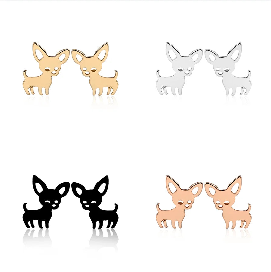 SC Golden Animal Dog Stud Earrings Stainless Steel Puppy Animal Earrings Stainless Steel Dog Chihuahua Stud Earrings for Women