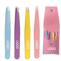 Private Logo 4pcs Grip Eyebrow Tweezers Blue Pink Thick Metal Stainless Steel Brow Tweezers