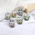 Pearl Milk Teas Brooches Enamel Creative Cartoon Animal Cup Funny Unicorn Sloth Rabbit Badges Pins Bag Hat Clothes Jewelry Gift