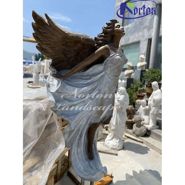 Wholesale Custom Outdoor Garden Large Cast Metal Bronze Winged Angel Figurine Statues Sculpture Norton Handmade Life Size Art