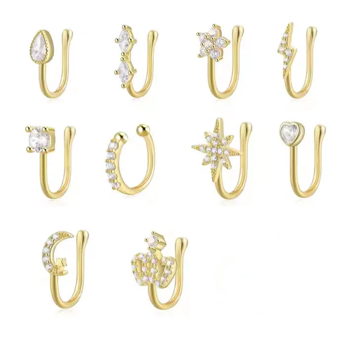 Unique Small Pave Nose Stud 925 Sterling Silver CZ Zircon Crown Nose Stud Piercing for Women Cartilage Earrings