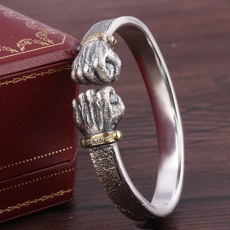 SC New Arrival Creative Silver Plated Bracelet Retro Men Power Bracelet Bangle Cool Fist Open Bracelet for Men