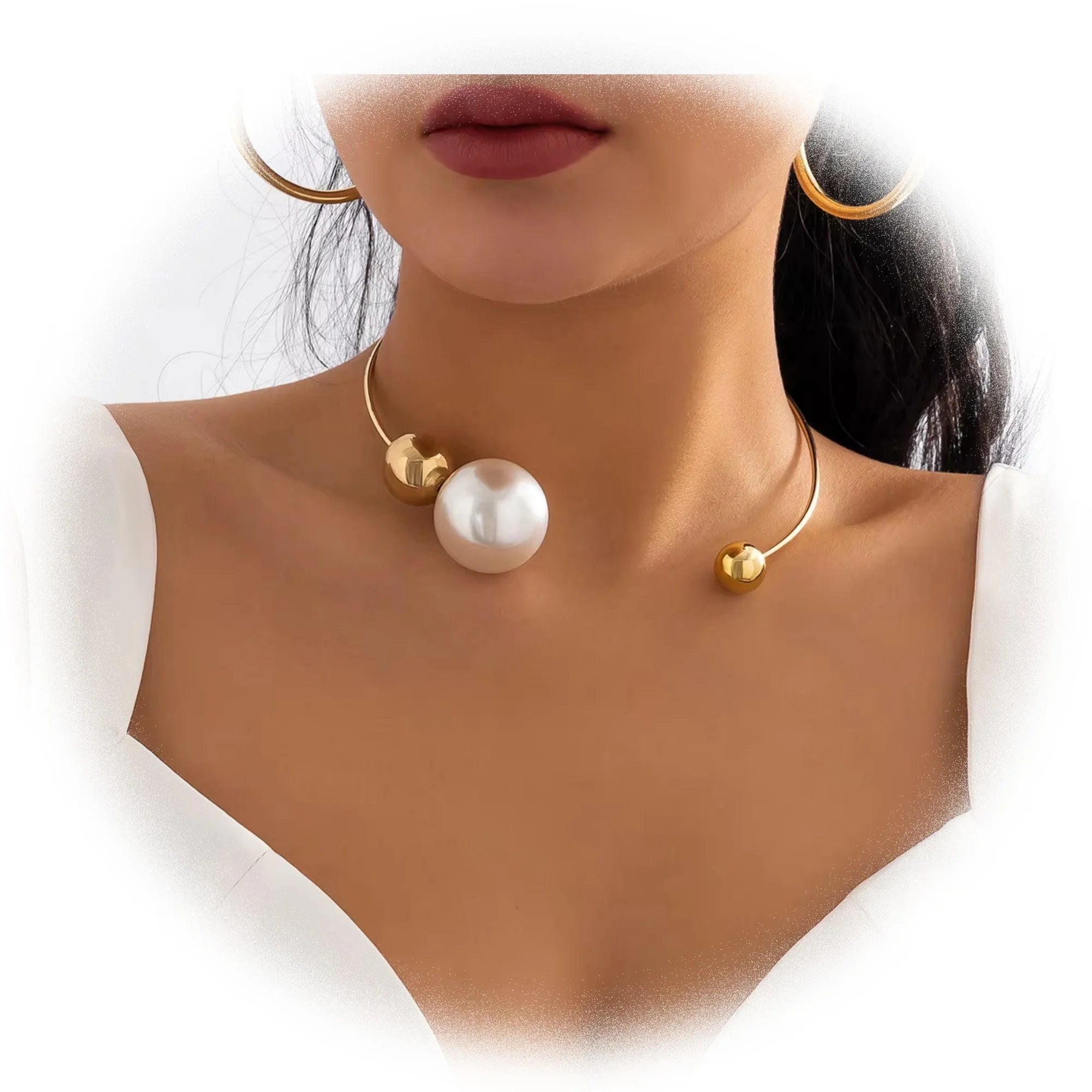 GT New Arrival Fashion Open Choker Necklaces Big Pearl Choker Adjustable Necklaces Women Girls