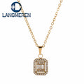 European American Fashion Jewelry Stainless Steel 18K PVD Gold Plated Zircon Square Shaped Drop Pendant Necklace for Women Men