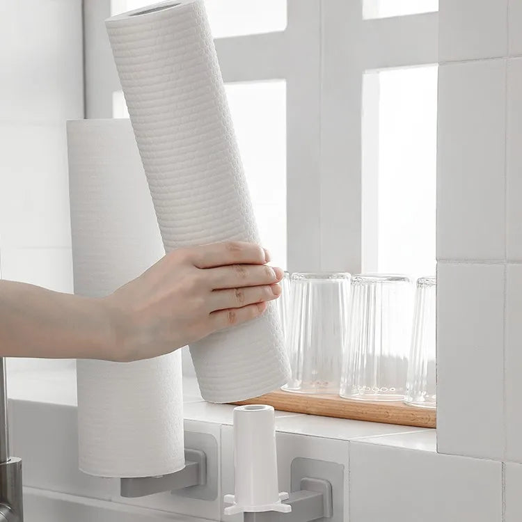Kitchen Lazy Shelf Seamless Stickers Wall Mounted Vertical Kitchen Paper Hanger Roll Paper Cling Film Storage Rack