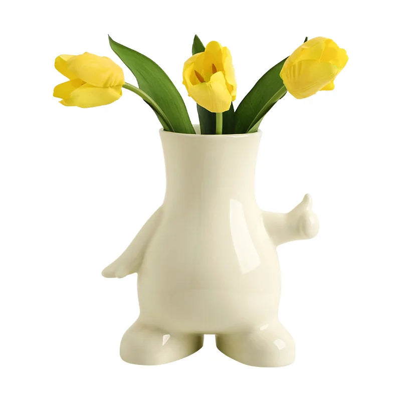 New Design Handmade Contemporary Light Yellow Ceramic Tabletop Vase Home Decor for Christmas