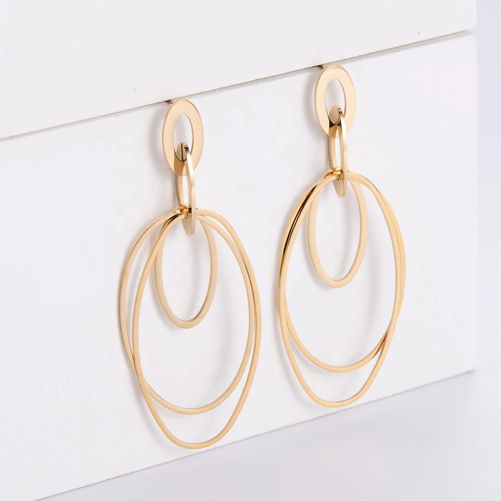 Hot Sale 18k Gold Plated Ellipse Stainless Steel Fashion Geometric Oval Hoop Earrings for Women  /ladies
