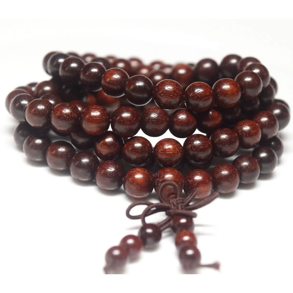 Handmade Red Flood Wood Bead Mala Bead Bracelet Necklace Jewelry