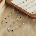 Fashion Commuter Jewelry Multicolor Natural Stone Beads Necklace Bracelet Waterproof 18k Gold Plated Stainless Steel Jewelry Set