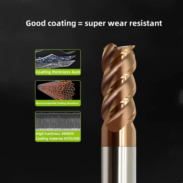 HRC60 4-Flute Carbide Corner Radius End Mill 100mm AlTiN/Diamond Coated High-Efficiency CNC Milling Cutter for Hardened Steel