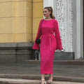 Buttoned Crew Neck Fall Fashion Office Design Clothes Bodycon Long Sleeve Pleated Maxi Casual Dresses Women Elegant Ladies Dress