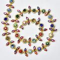 Siam AB Rhinestone Horse Eye Flower Chain Sew on Crystal Metal Chain Applique Trim for Clothing Dress Belt Shoes Accessories