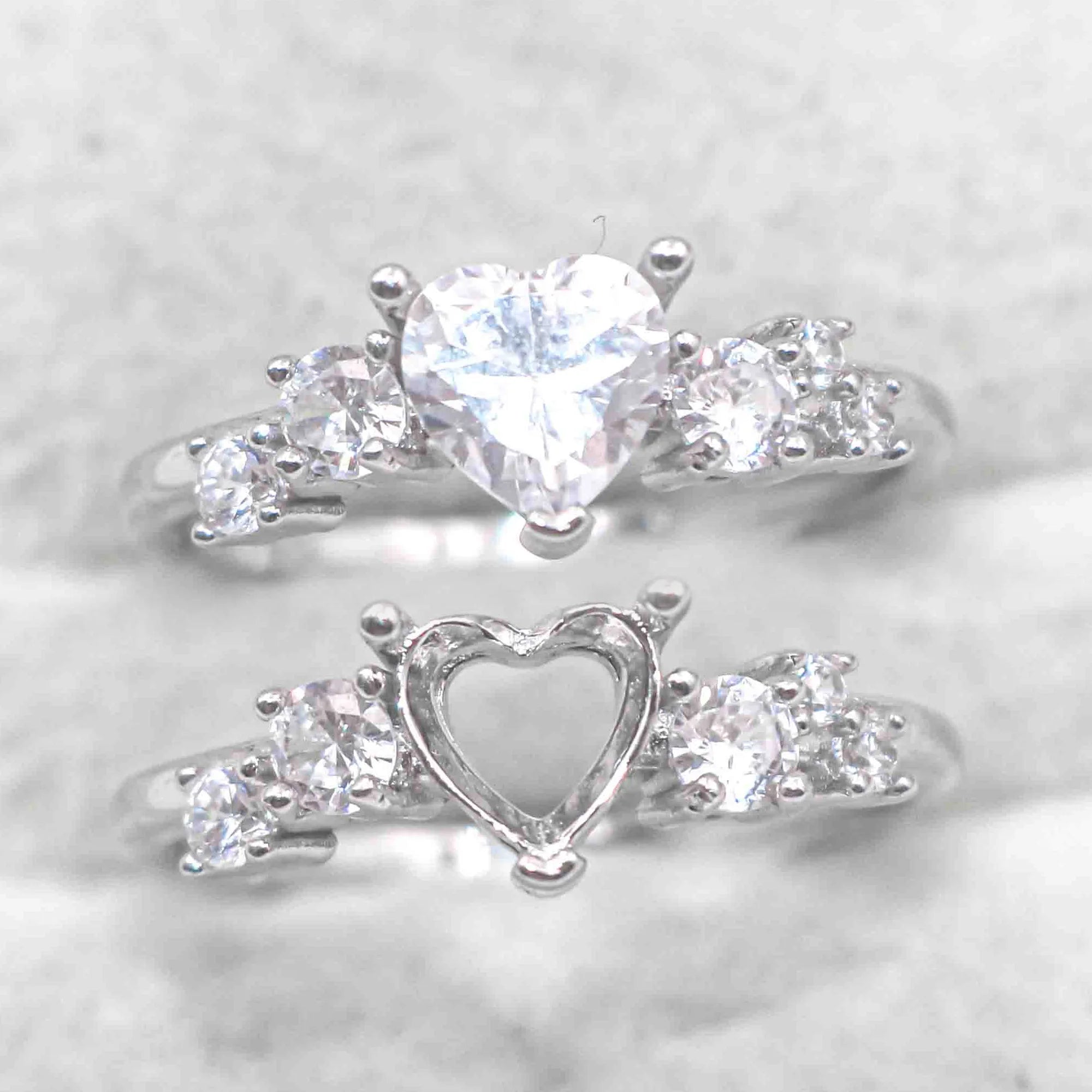 Sterling Silver 6*6mm Semi Mount Heart Shape Ring Empty Frame Blank Claws Setting S925 Base Without Center Stone for DIY Inlay