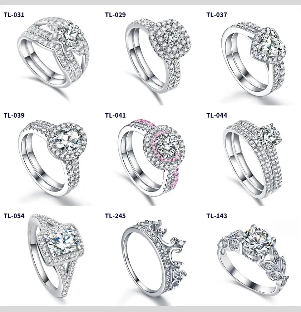 In Stock Classic 925 Sterling Silver Ring Set for Women Wedding & Engagement Rings with 5A Zircon Wholesale Jewelry Supplier