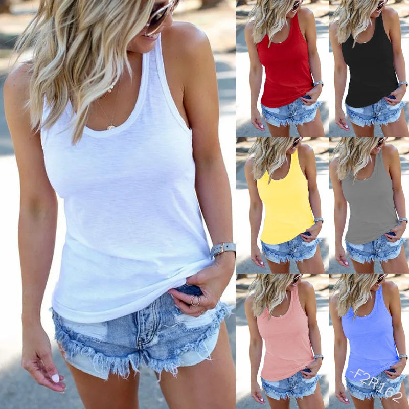 Cheap Custom Hot Selling Women's Tank Tops Solid Color Scoop Neck Basic Tank Top Women