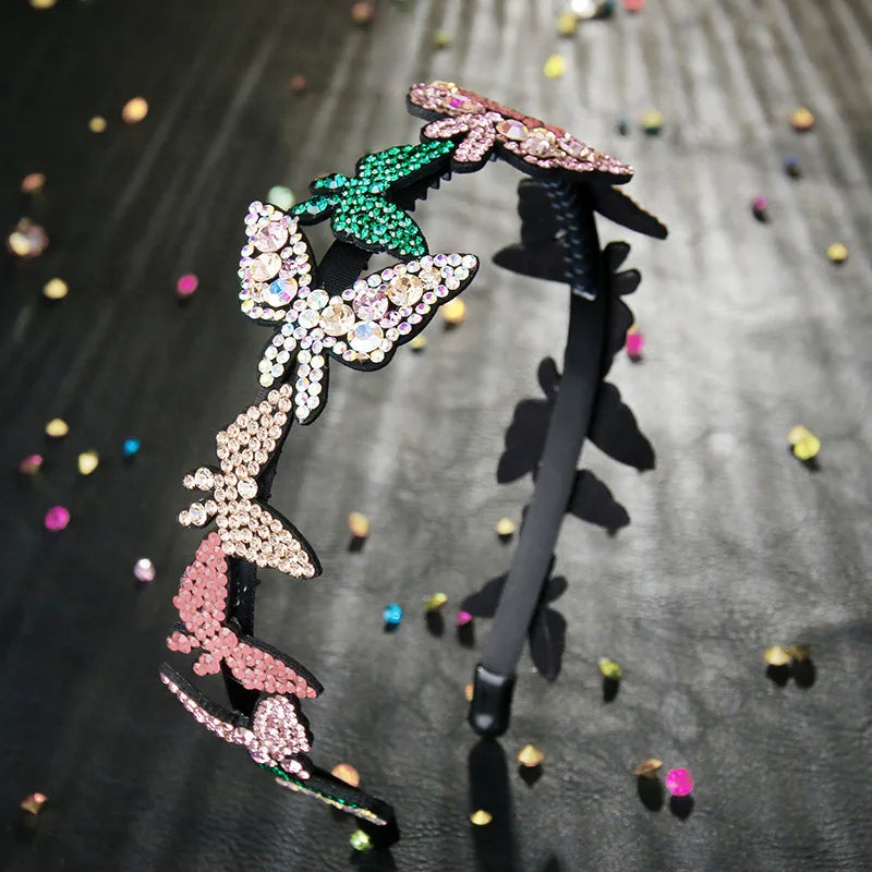 HX-109 Retro Women Butterfly Headband Luxury Czech Crystal Non-slip Border Girl Fancy Hair Hairband