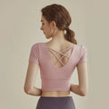 Yoga clothes for women new style with chest pad short sleeve sports fitness Pilates training clothes tops elegant style suit