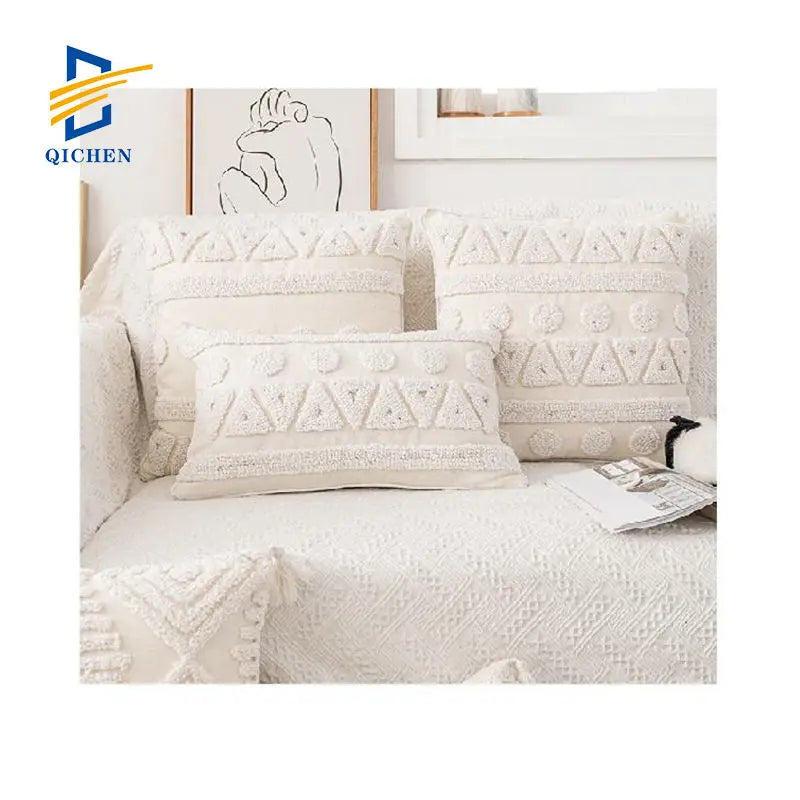 Innermor SS22 Collection New Arrival Bohemian Nordic Square Cushion Covers Pure White Ivory 18x18 Throw Pillow Home Hospital