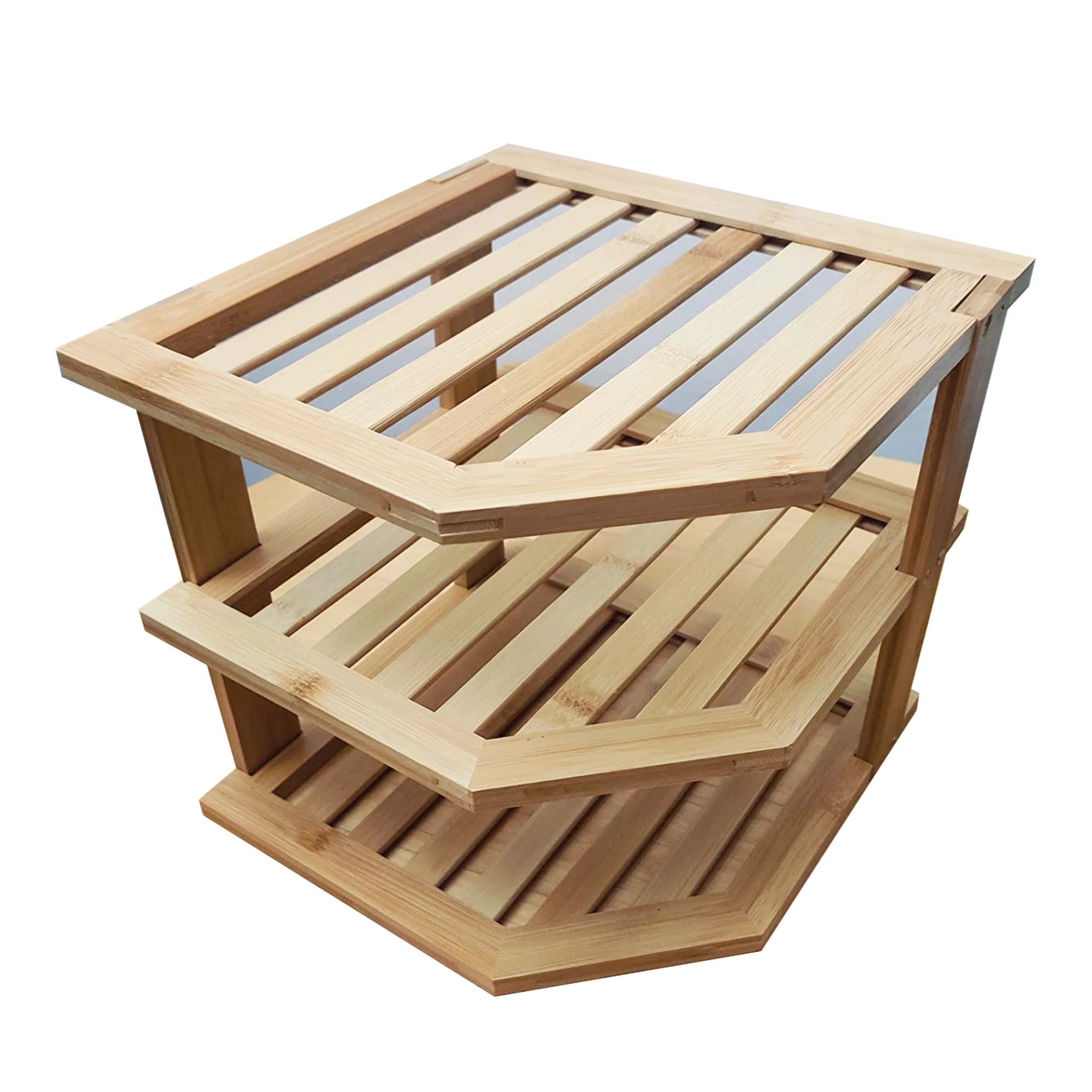 Customized Bamboo Corner Shelf Kitchen and Bathroom Organization Plate Organizer for Cabinet