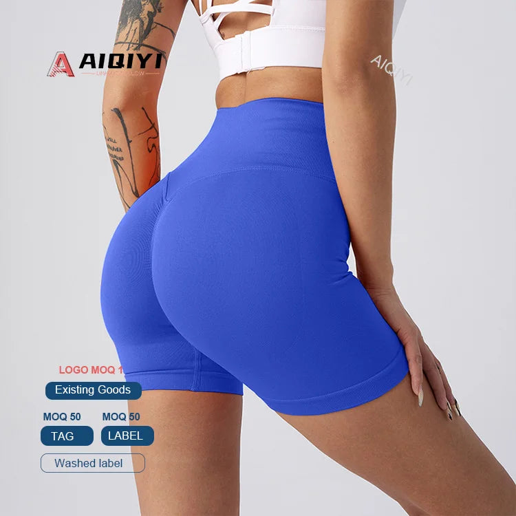 3DK019 Women's High Hip Seamless Training Shorts Scrunch Butt Gym Fitness Wear Solid Pattern Workout Shorts