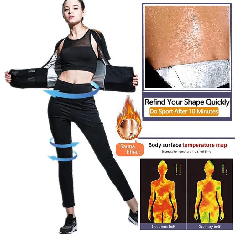 Custom Silver Coated Women Adjustable Sweat Suit Body Shaper Slim Sweat Suit Lose Weight Polymer Sauna Sweat Shaper Set