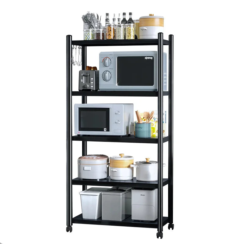 Adjustable Kitchen Organizer Rack Shelves Hooks Kitchen Living Room Bathroom Double Tier 4-Wheel Lacquer Metal Storage Rack