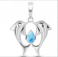 Genuine 925 Sterling Silver Blue Larimar Whale Tail Pendant Inlay Gemstone Jewelry