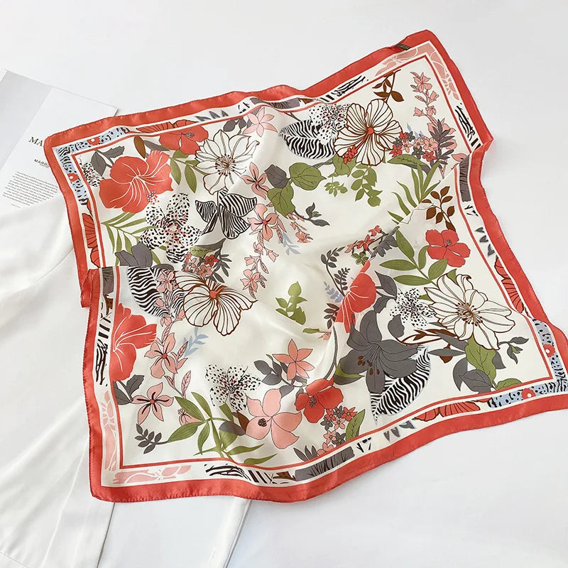 GLS024 Custom Logo Printed 70*70cm Square Silk Scarf with Geometric Polka Dot Plaid Striped Patterns