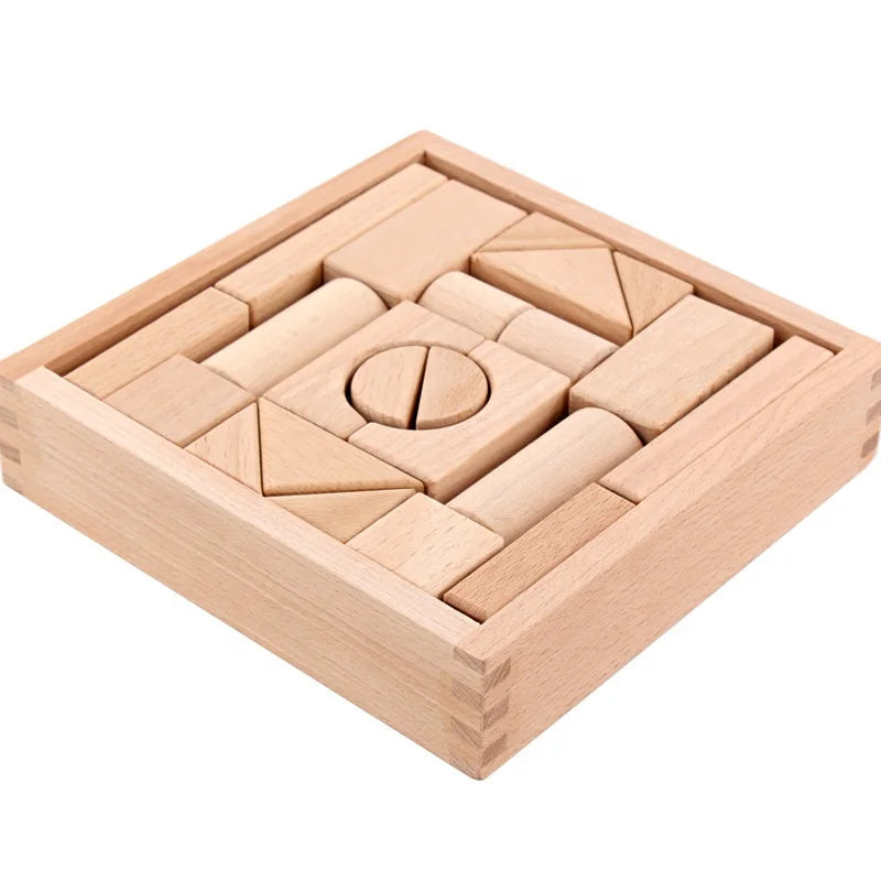 Kids Natural Color 20pc Solid Beech Wood Building Construction Blocks Set Educational Game Model Toy 1:12 Scale Modern Buildings