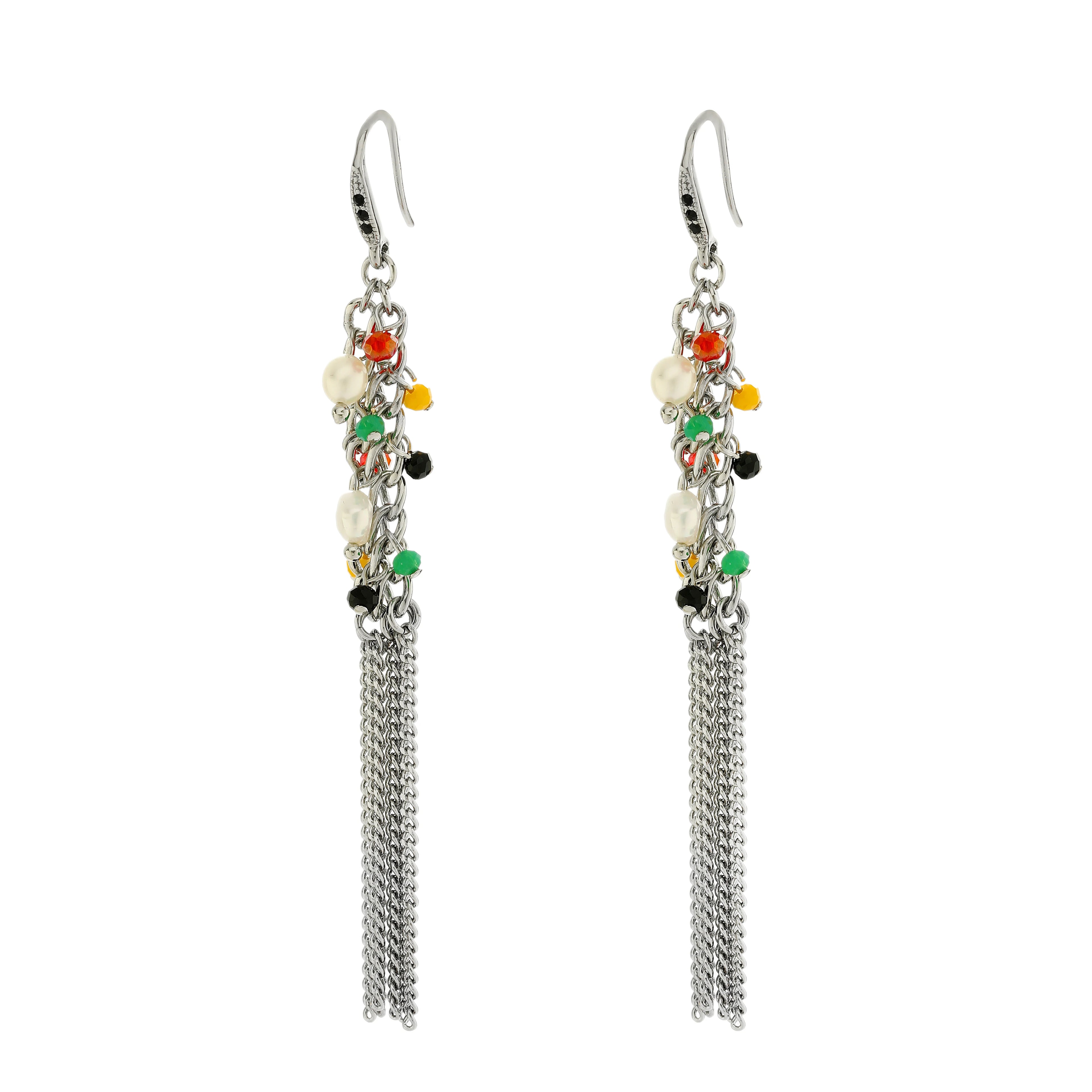 Simple Stylish Bohemian Ethnic Tassel Earrings Ear Hook Weddings Gifts Main Stone Diamond Brass Material Women's Pearl Glass
