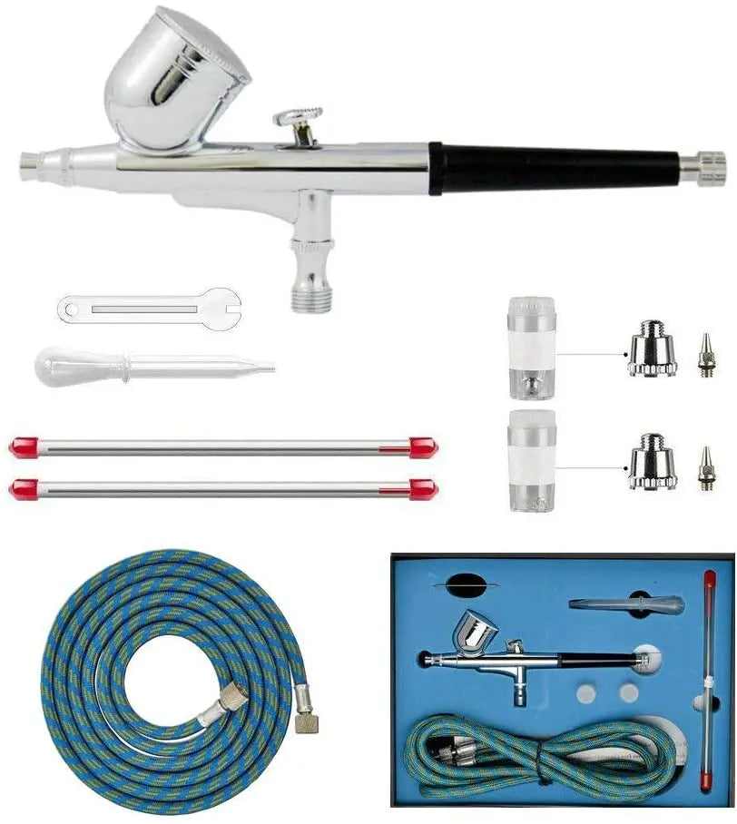 BT-130K Professional Dual Action Rechargeable Eco-Friendly Airbrush Kit 0.2mm 0.3mm 0.5mm Nozzles Copper Gravity Feed 7CC