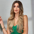 Factory Fast Delivery Synthetic Ombre Brown Wigs for Women Long Brown Wave Wig Natural Looking High Temperature Fiber