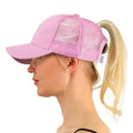 Distressed Worn-out Mesh Messy High Bun Hat Cross Ponytail Baseball Cap