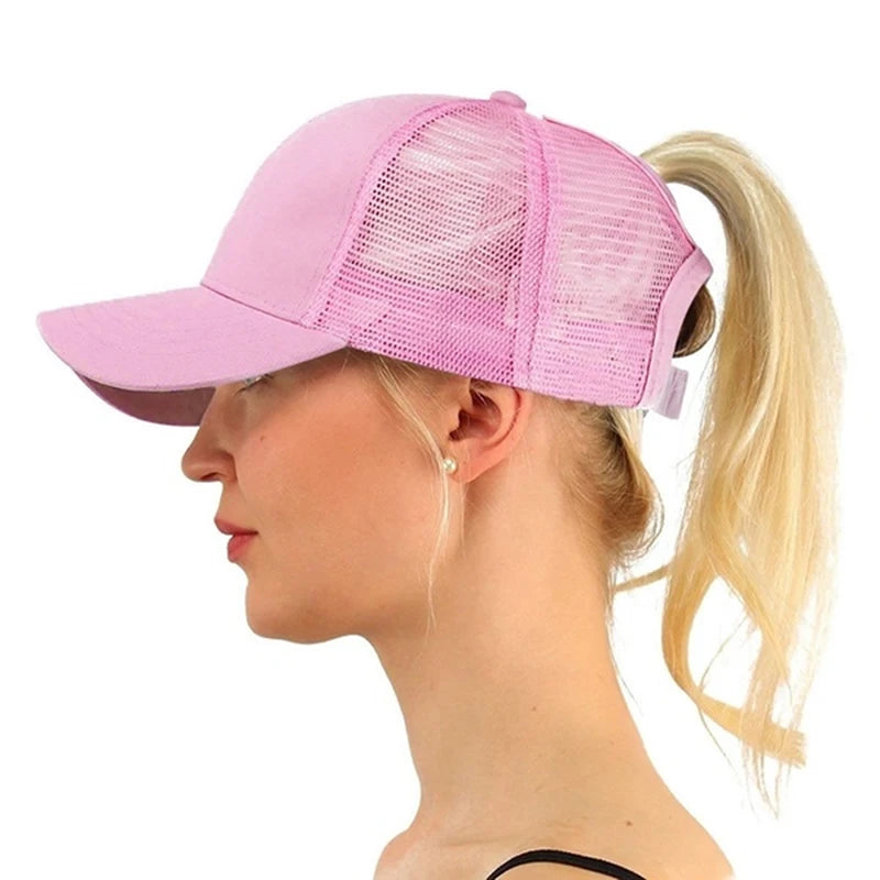 Distressed Worn-out Mesh Messy High Bun Hat Cross Ponytail Baseball Cap