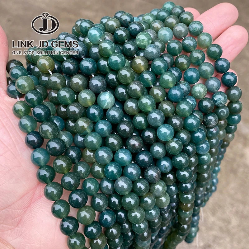 JD GEMS 4/6/8/10/12mm 5A Natural Green Grass Agate Gemstone Round Spacer Loose Stone Beads for Jewelry Making