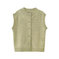Casual Style Women's Green Cardigan Sweater Custom Knitwear with Button Decorations Front Logo Position Textured Vest