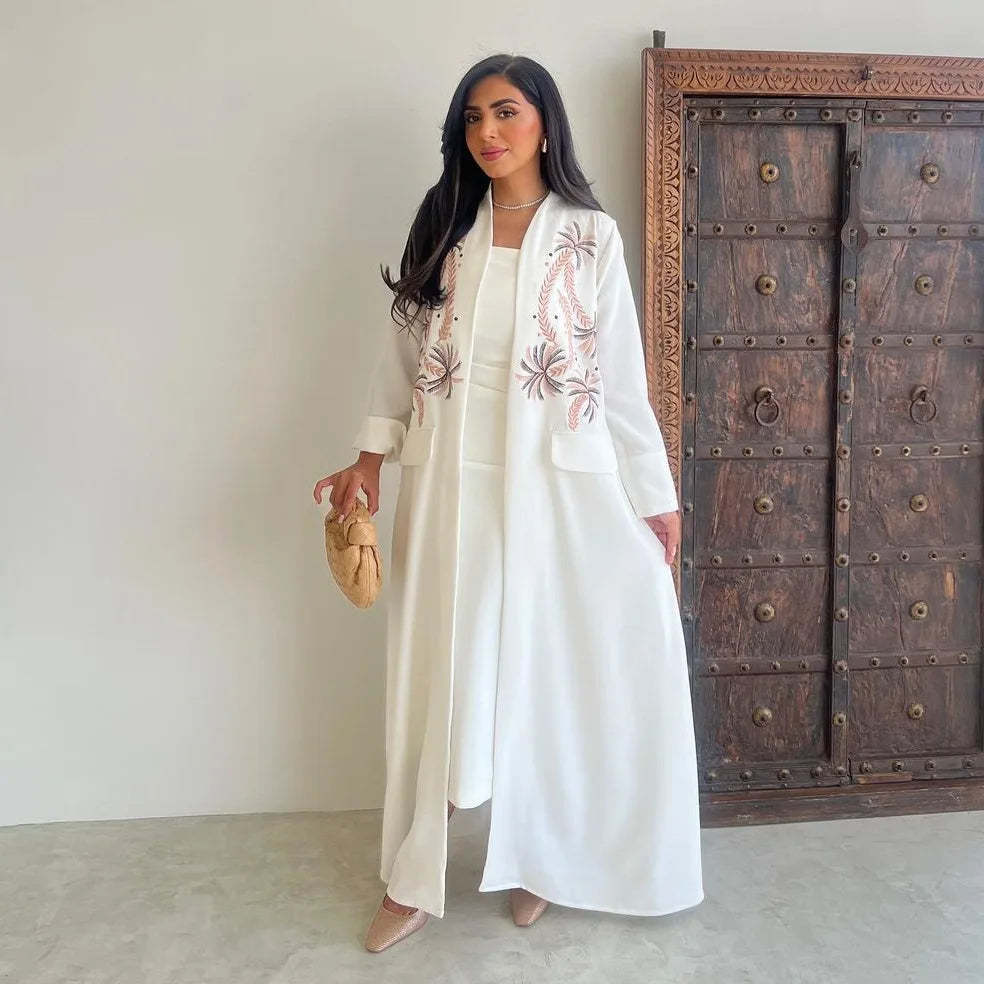 Wholesale Modest Dubai Eid Robe Muslim Open Abaya Embroidered Women Cardigan