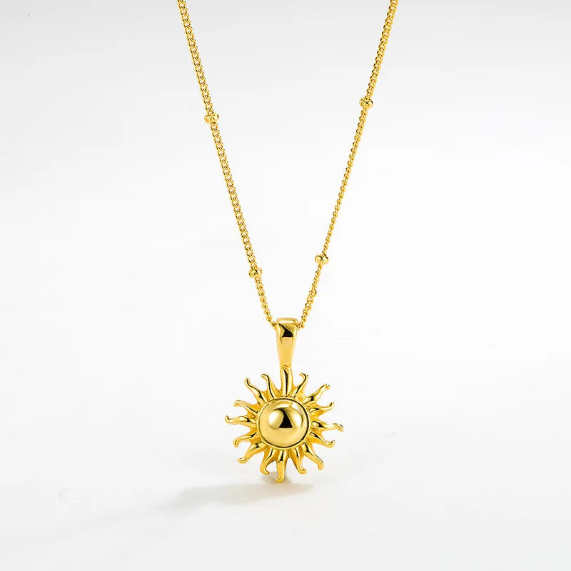 925 Sterling Silver Sunflower Men Necklace Personality 18K Gold Sun Couple Necklace Anniversary Gift Necklaces for Women Jewelry